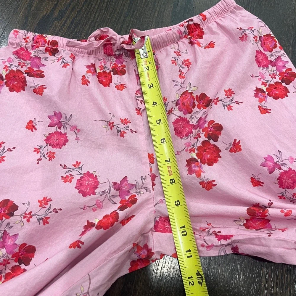 The Cat's Pajamas‎ Pants Womens XS Pink Floral Cotton Drawstring Loungewear